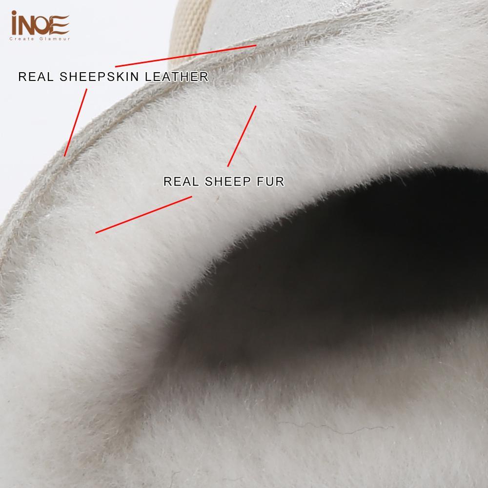 INOE Real Sheepskin Leather Natural Wool Fur Ed Winter Snow Boots For Women Fashion Short Ankle Warm Shoes White Flats