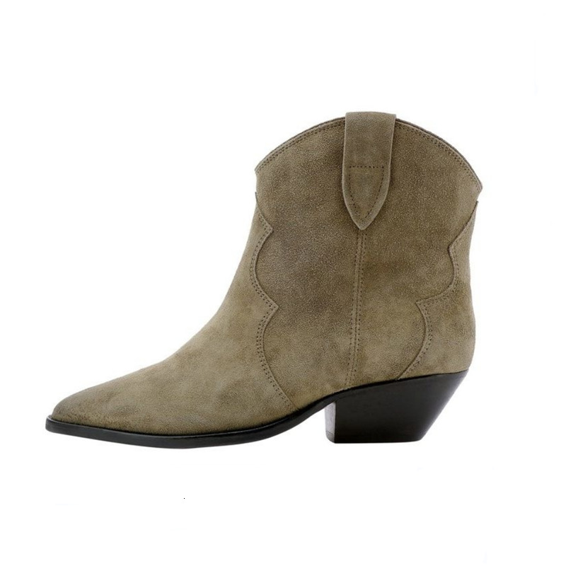 New Solid Color Suede Ankle Pointed Toe Crude Heel Women Platform Boots Sweing Slip-On Mature Retro Botas Femininas