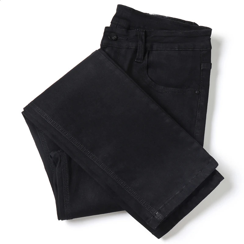 Mens Stretch Black Jeans Classic Style Business Fashion Pure Blue Slimfit Denim Pants Male Casual Trousers 240826Z