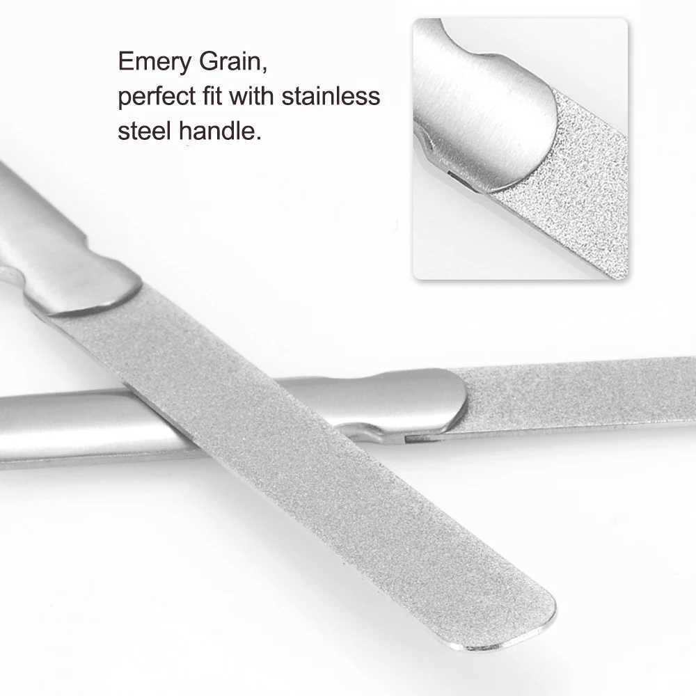 1 piece of stainless steel double-sided nail file manual foot therapy metal file polishing and removing buffer solution professional finger and toe ca