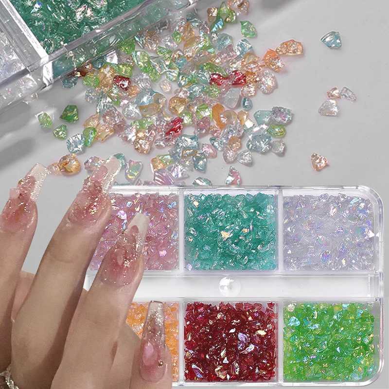 6 grid irregular ice transparent nail rhinestone sparkling white pink sparkling nail crystal nail art DIY decorative accessories W240829