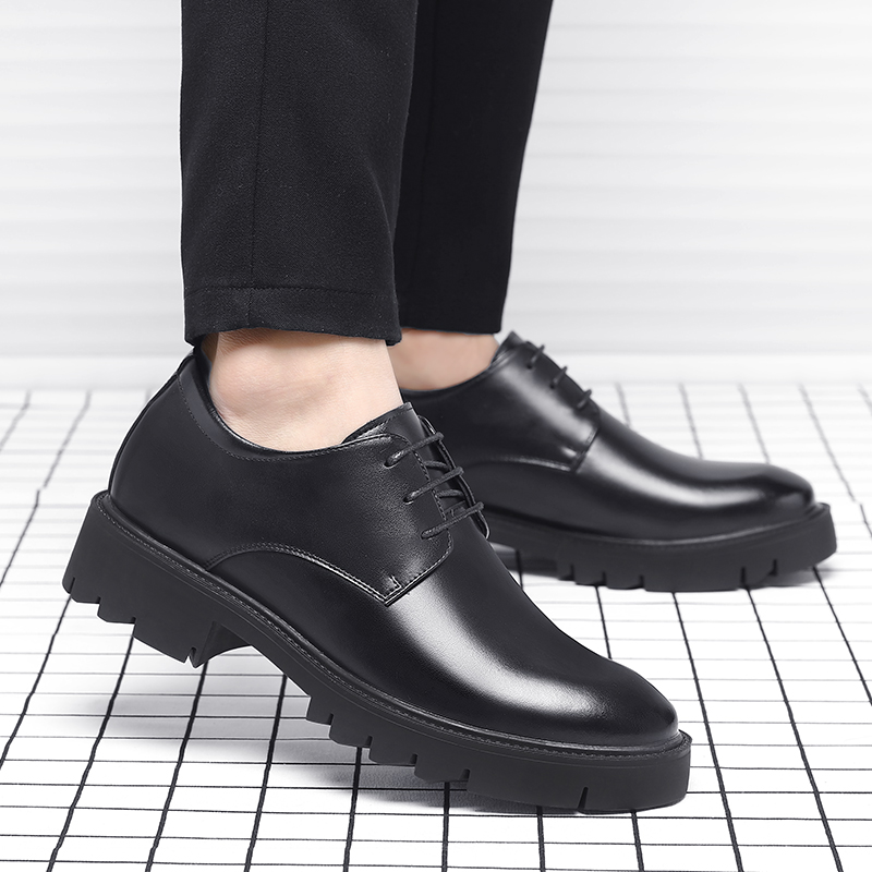 Men's Genuine Leather Oxford Dress With New Height Boost Hot - 4/7/9Cm Platform High Heels, Formal Business Shoes For Work