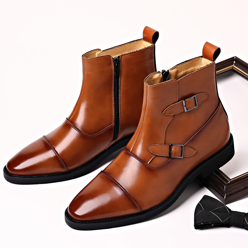Men's Classic Retro Chelsea Boots Mens Fashion Leather Ankle Boot Men British Style Brogue Short Boots High-top Casual Shoes