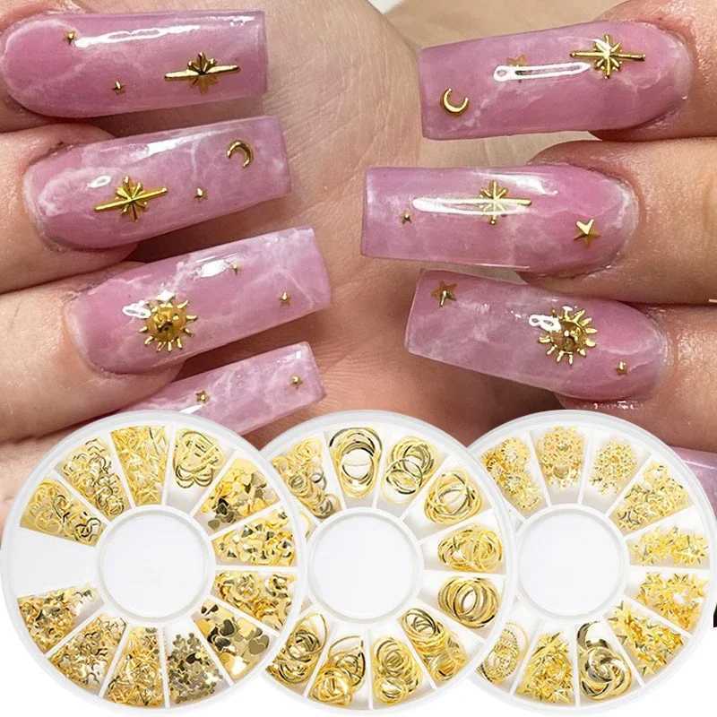12 Girls Metal Rivets Nail Nails Mixed Heart Frame Moon Star Jewelry 3D DIY Cutting edge Nail Decoration Craft Accessories W240829