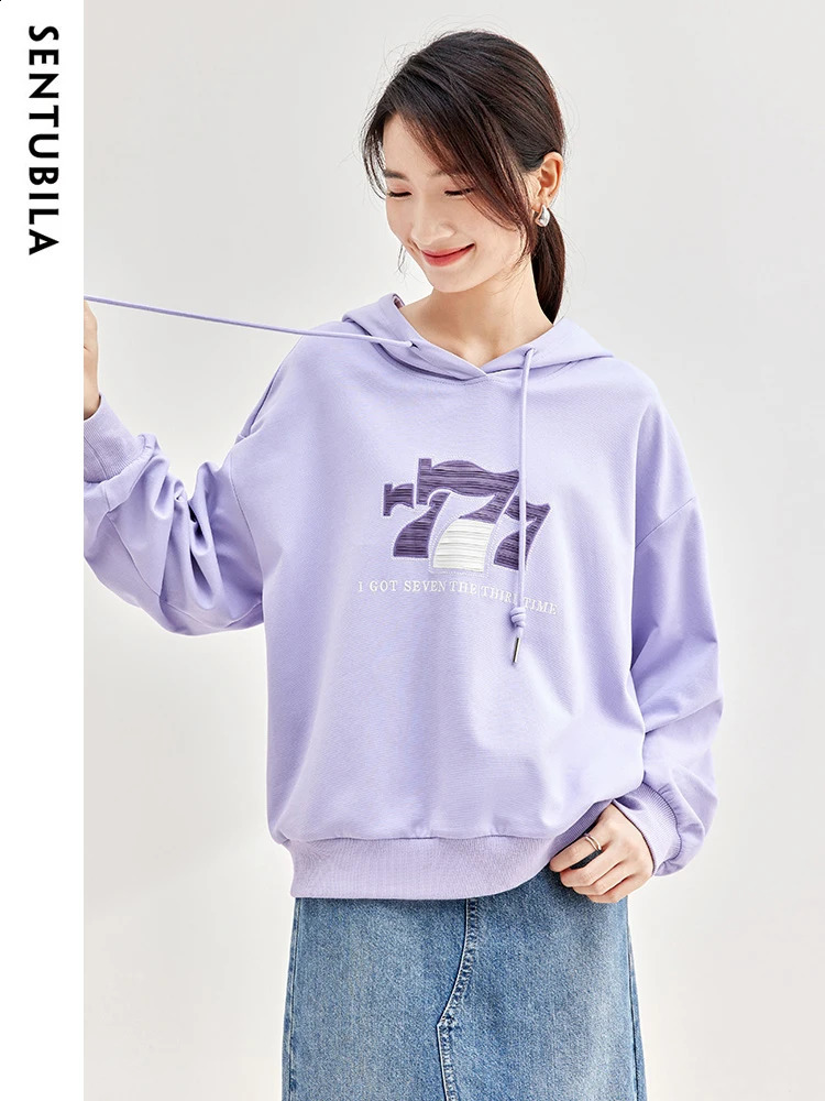 SENTUBILA Womens Hoodie Letter Printed Loose Simple Sports Shirt Spring Autumn Pullover Top W33A52228 240827