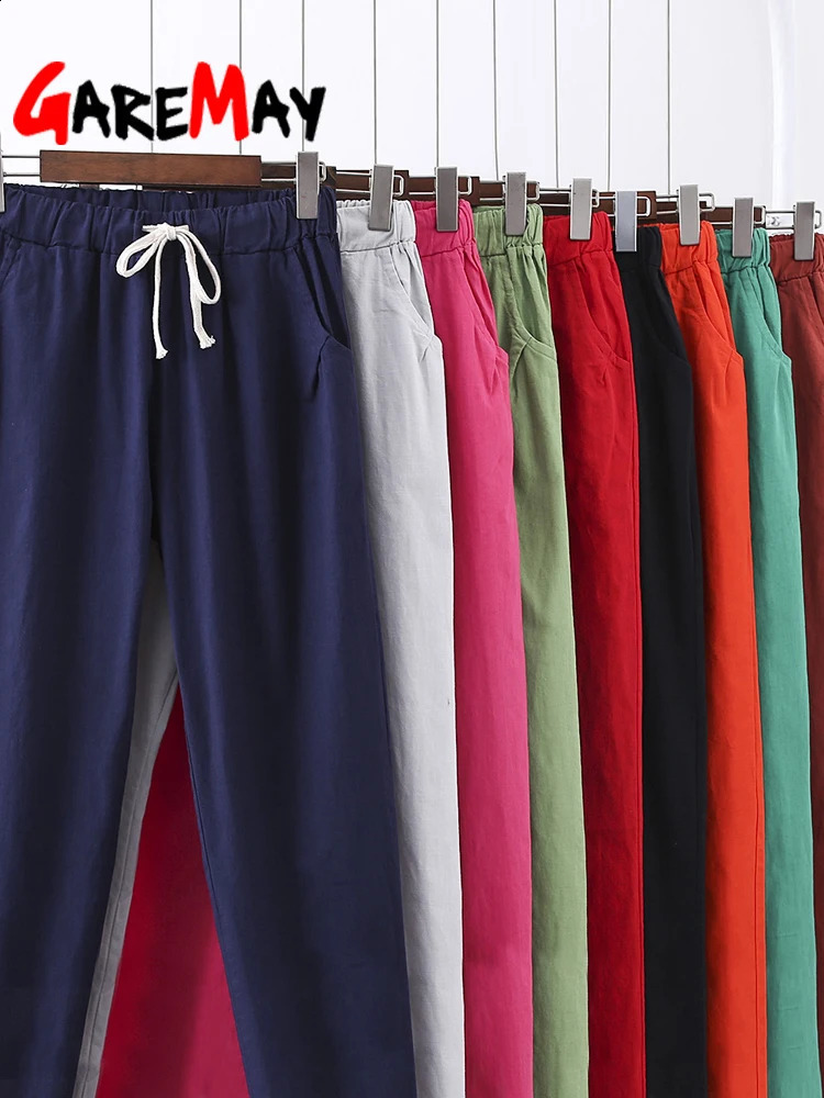 Garemay Cotton Linen for Trousers Loose Casual Solid Color Women Harem Pants Womens Summer 240829