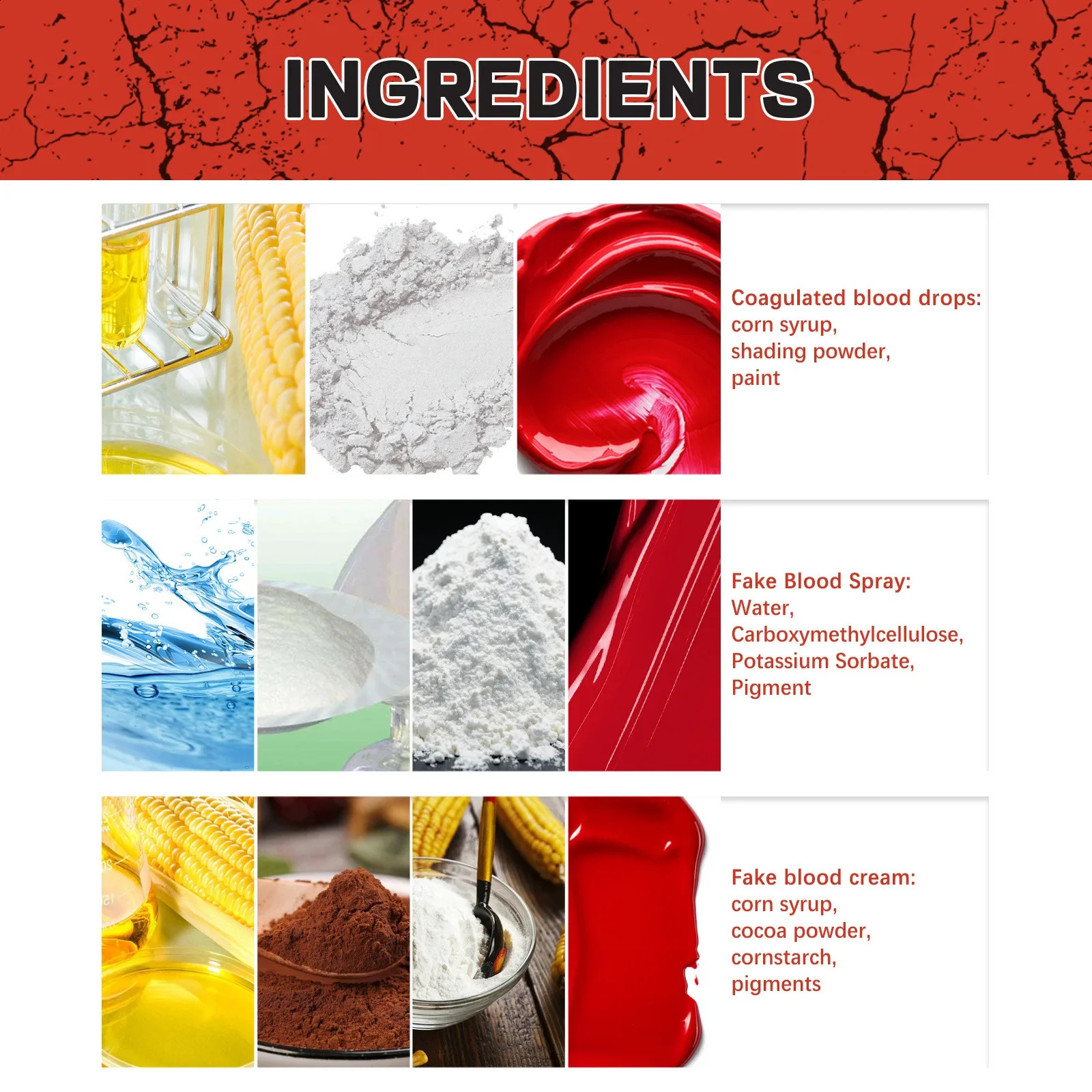 Halloween fake blood makeup set terrifying atmosphere forced skin wax fake blood makeup set role-playing makeup holiday body painting 240829