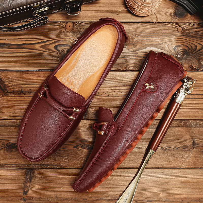 YRZL Loafers for Men Casual Leather Shoes Mens Loafers Moccasins Breathable Slip on Wine Red Big Size 48 Driving Shoes for Men