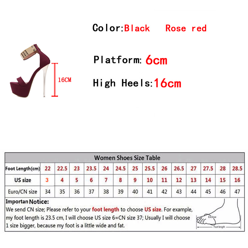 Fashion Design Metal Ankle Cover Strap Women Sexy 16CM Sandals Platform High Heels Party Club Stripper Pole Dance Shoes