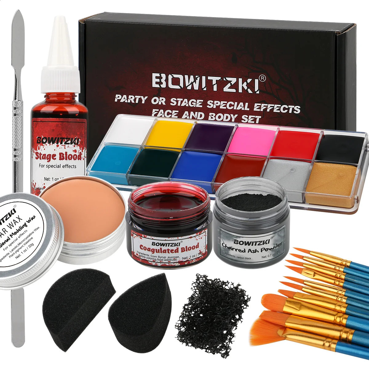 Bowitzki Halloween Makeup Special Effects Oil Body Painting Fake Blood Scar Wax Coating Sponge Brushing Ash Powder 240829