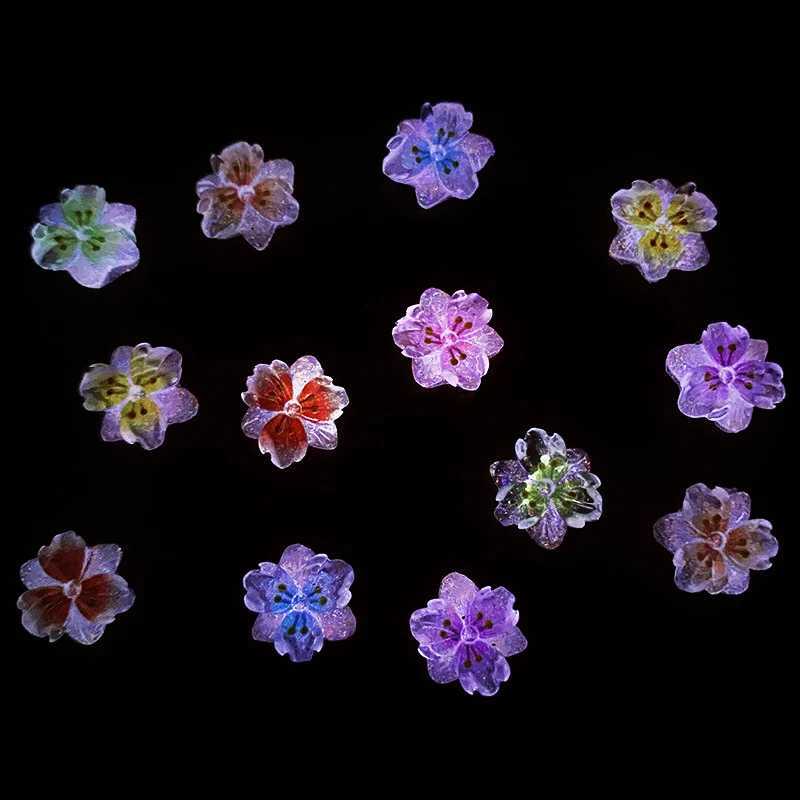 30 pieces of ice transparent flower resin 3D nail art charm night light bow nail decoration DIY jewelry accessories W240829