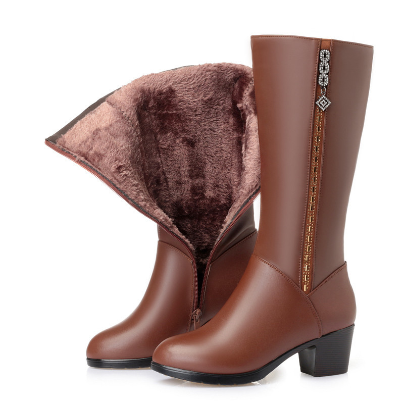 AIYUQI Women winter boots 2024 genuine leather female motorcycle boots big size warm wool boots women Police boots