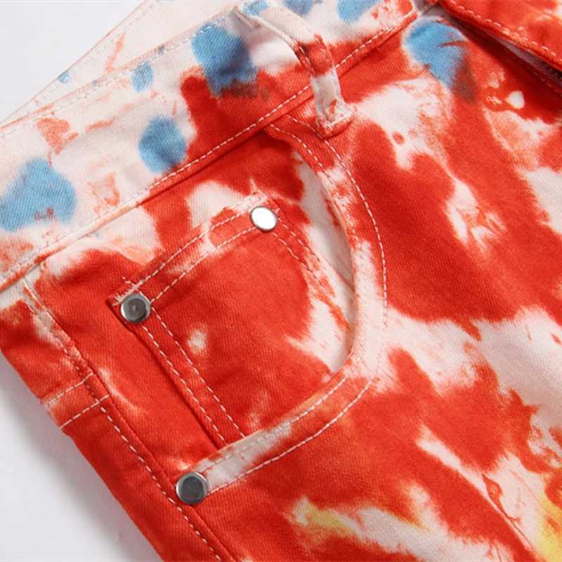 Men's Jeans Original European Style Personality Fashion Tie-Dye Printed Jeans Mid-Waist Stretch Slim-Fit Floral Pants Strt Trend Style Y240830QU0