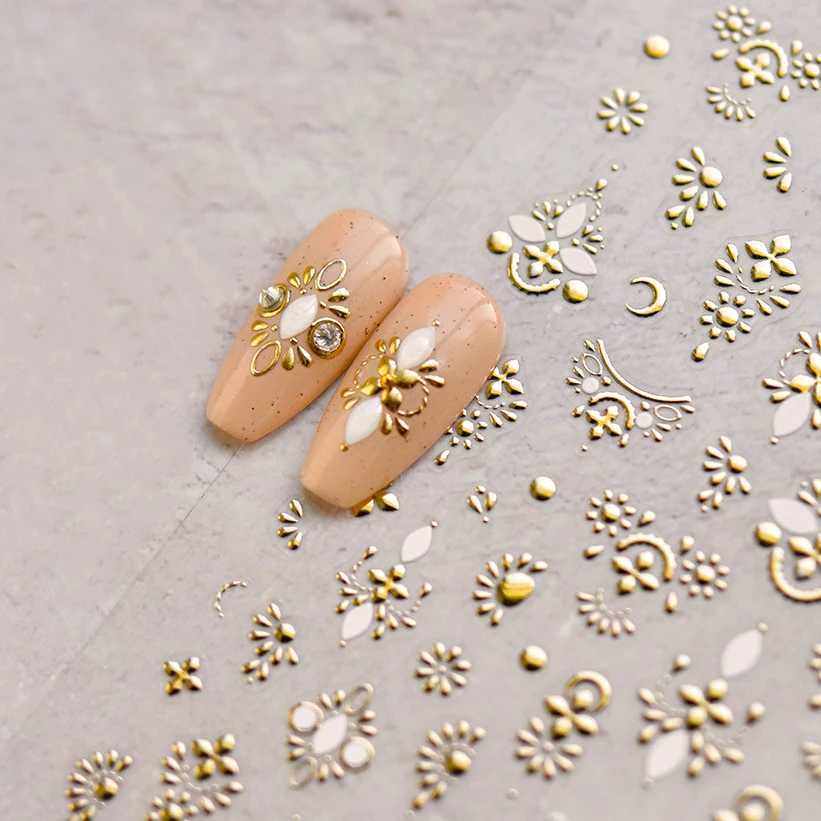 Noble Gold Totem Bohemia Pearl Rhinestone Bow Heart shaped Star Moon Butterfly 3D Self Adhesive Nail Art Stickers Handmade 5D Stickers W240829