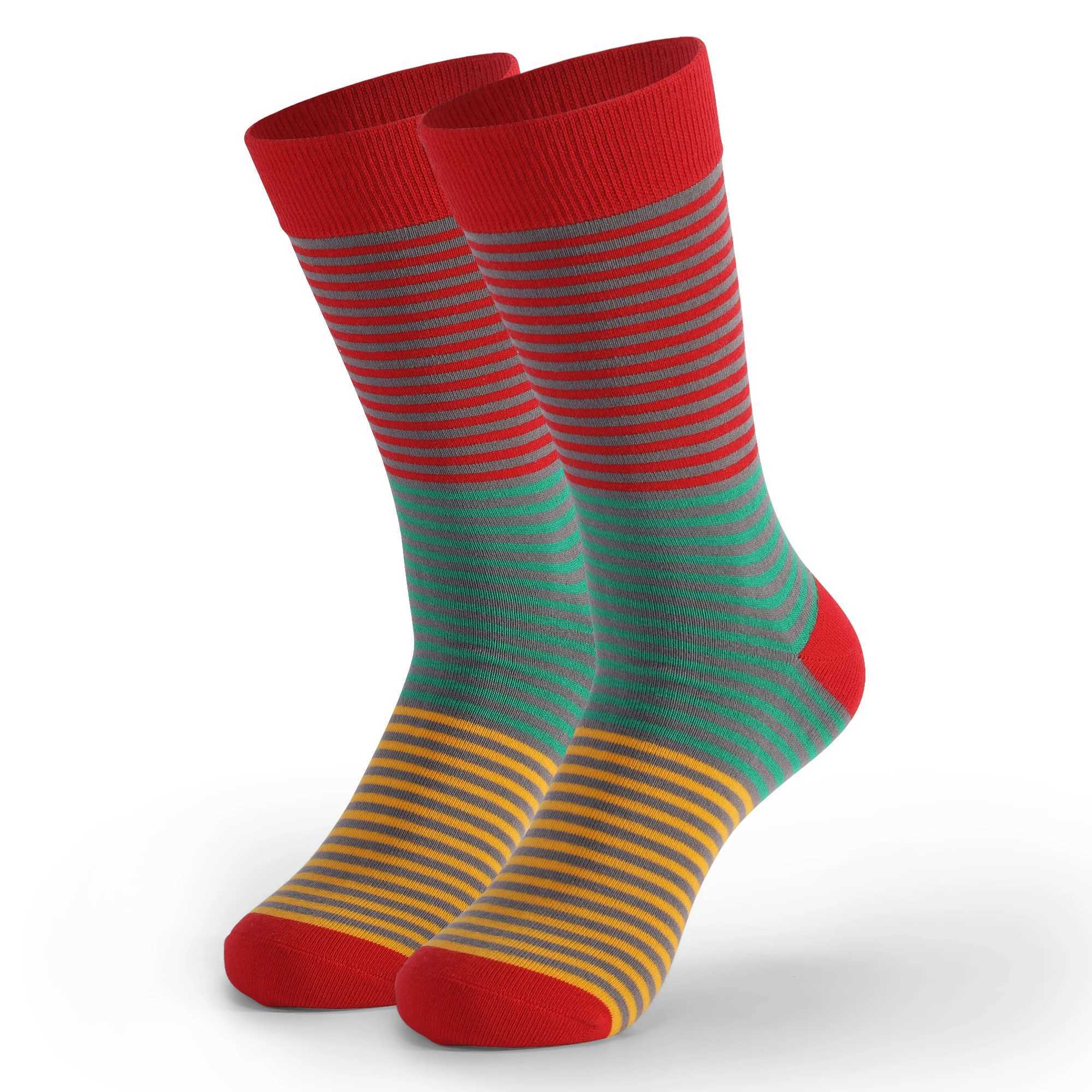 Men's Socks 5Pairs Mens Fun Dress Socks Pattern Funny Socks Pack Colorful Striped Combed Cotton Novelty SocksBreathable Plus Size Socks Y240830IO