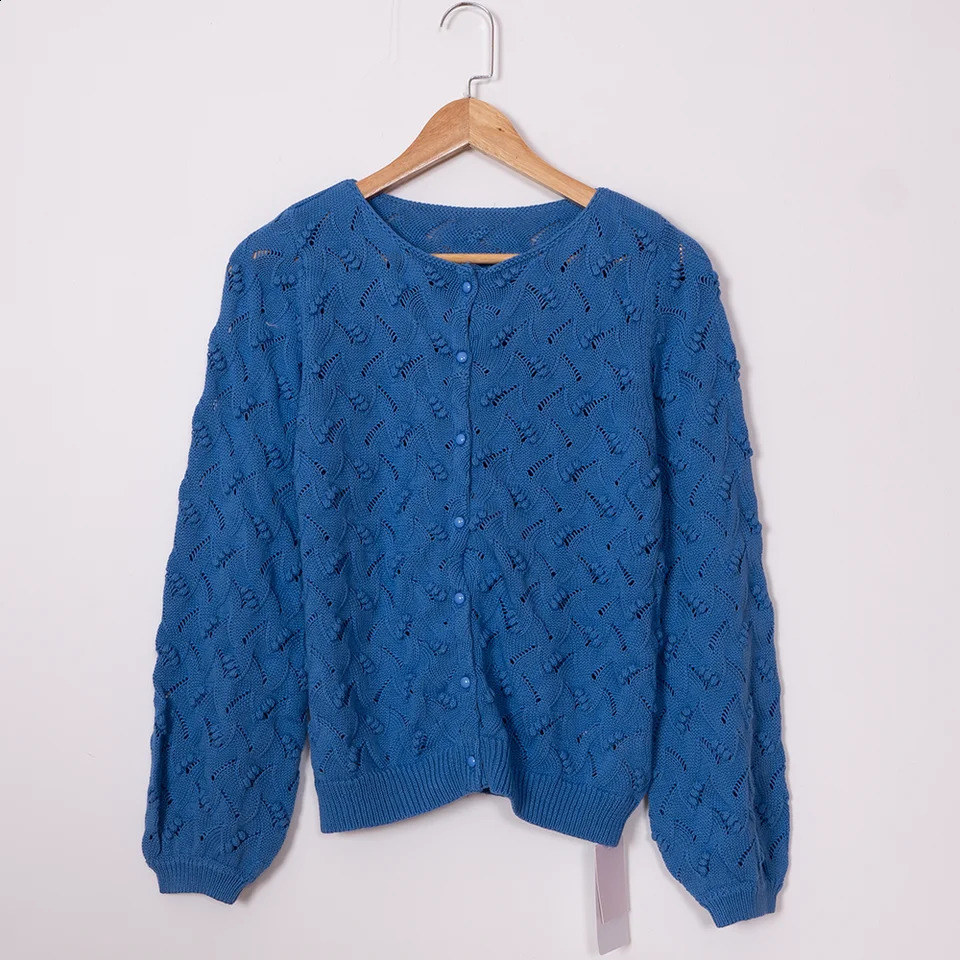 ZESSAM Solid Hook Flower Jacquard Knit Cardigan ONeck Long Sleeve Button Hollow Out Female Sweater Casual Cozy Lady Top 240827