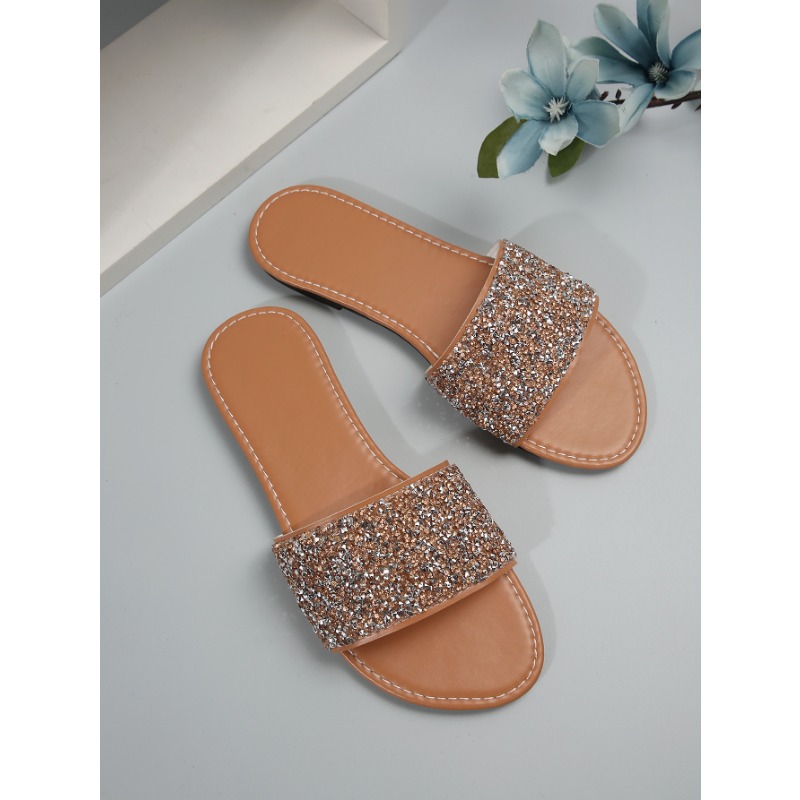 Glitter Bling Summer Slippers for Women New Ladies Flat Beach Slipper Women Sandals Outdoor Shoes Luxury Designer Plus Size
