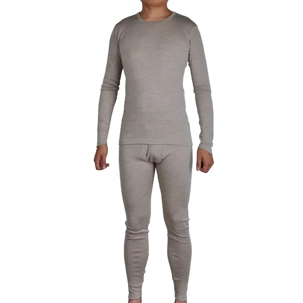 Men Pure 100% Merino Wool Winter Long Sleeves Thermal Warm Thick Sweater Underwear Thicker Tops bottom Set 240830