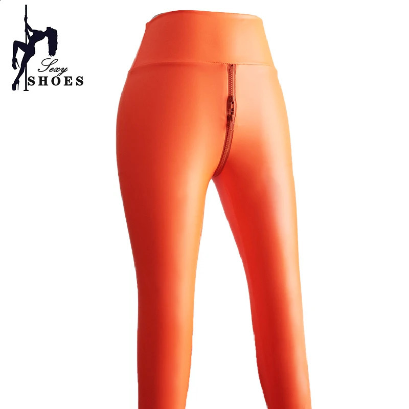Womens high waisted PU leather elastic ultra-thin pencil pants with double zippers and open pants legs nightclub pants 240829 - view 4
