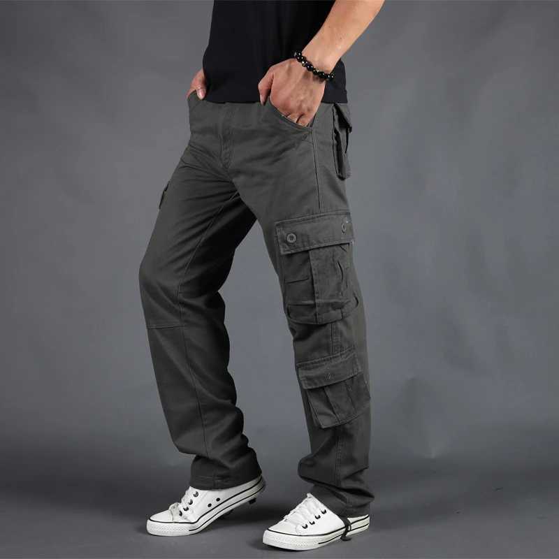 2023 New Mens Cargo Pants Loose Military Tactical Pants Multi Pocket Trousers Pantalon Homme Large Size 42 Mens Military Top W240829