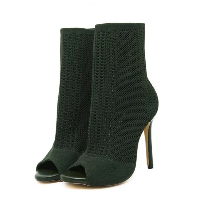 2025 new Stiletto High Heels Summer Elastic Women Ladies Mesh Net Peep Toe Shoes Woman Cross Tied Nude Ankle Boots