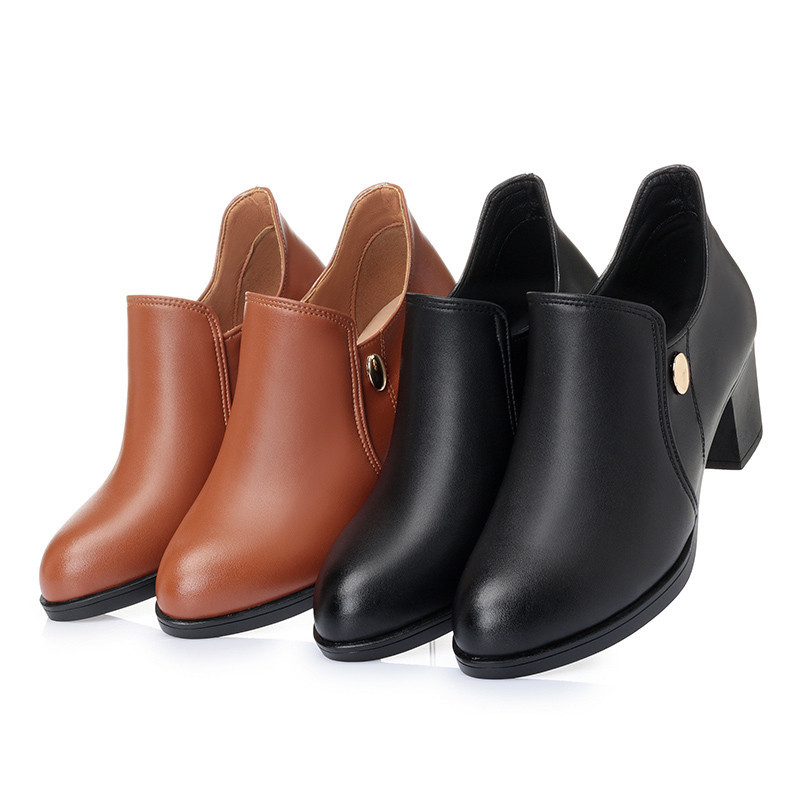 2024 New Women Dress Pumps Fashion Genuine leather women shoes Square Heels Shoes Woman chaussure femme Pointed Toe