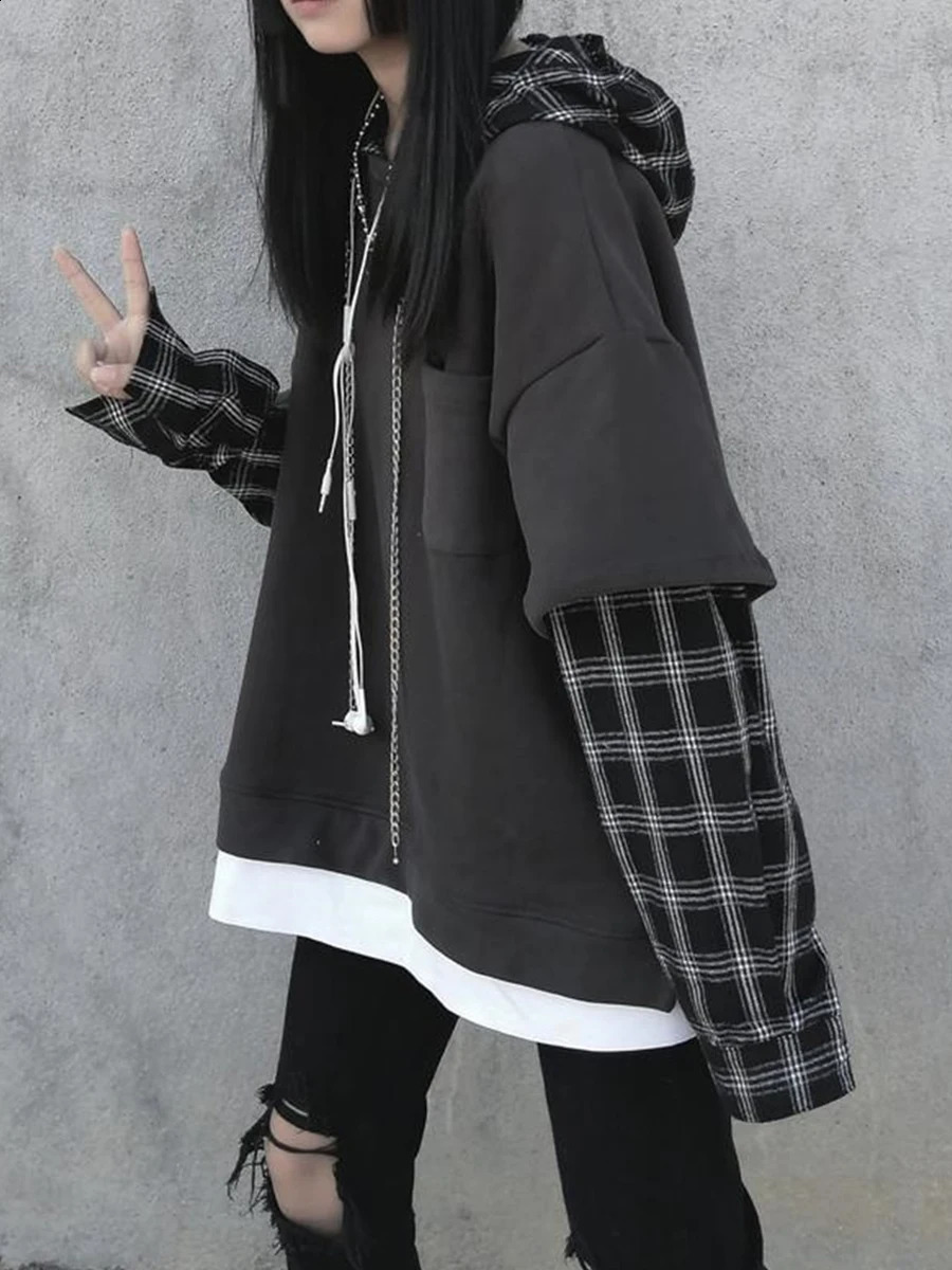 twopiece hoodie womens Harajuku plain weave sweatshirt Japan Kawaii casual zipper top gray oversized basic 240827