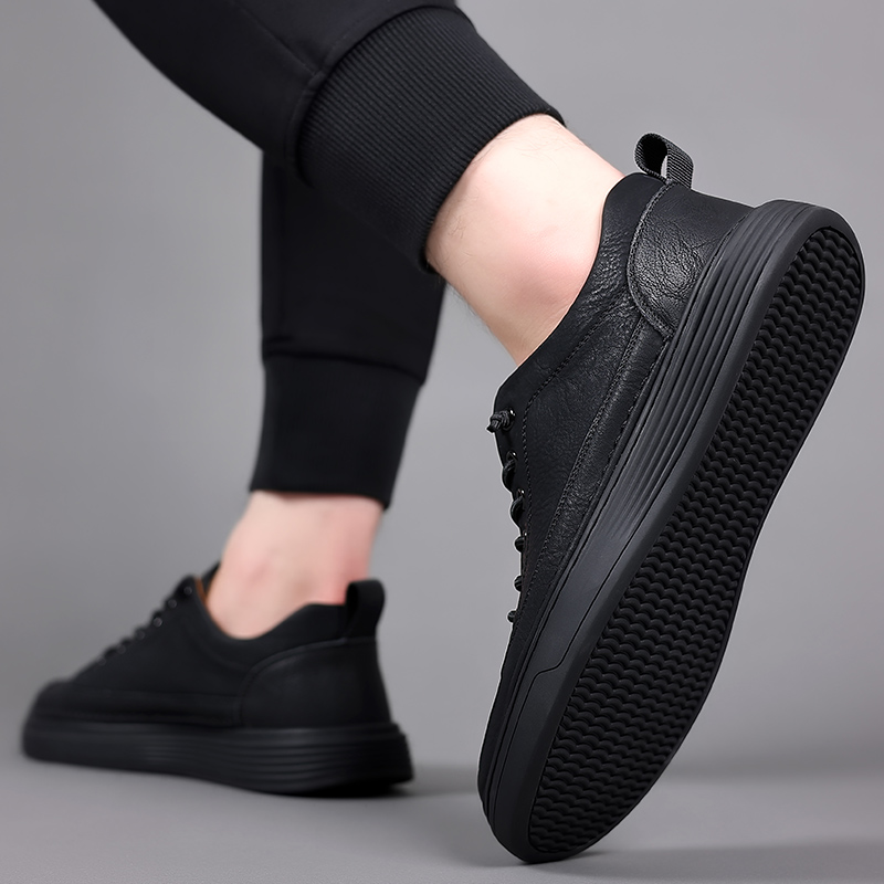 Retro Summer British Casual Italian Handmade Brand Cow Leather Black Sneakers Outdoor Walk Skateboard Shoes Men 3a5b