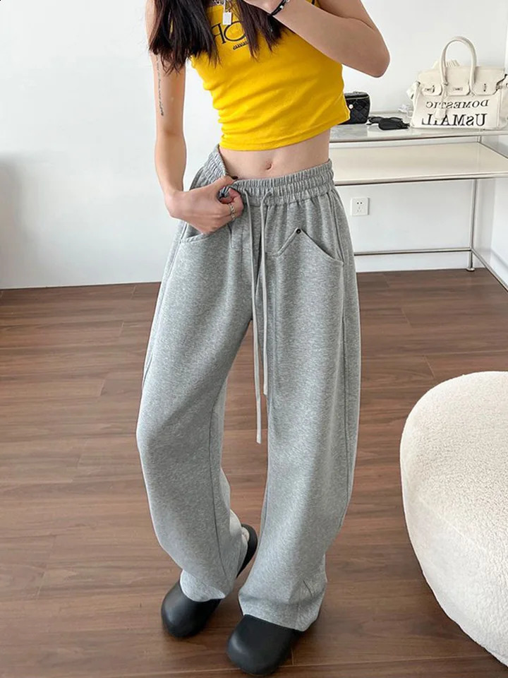 Jmprs loose streetwear Y2K sports pants womens retro high waist straight three person casual American autumn lace highquality 240827