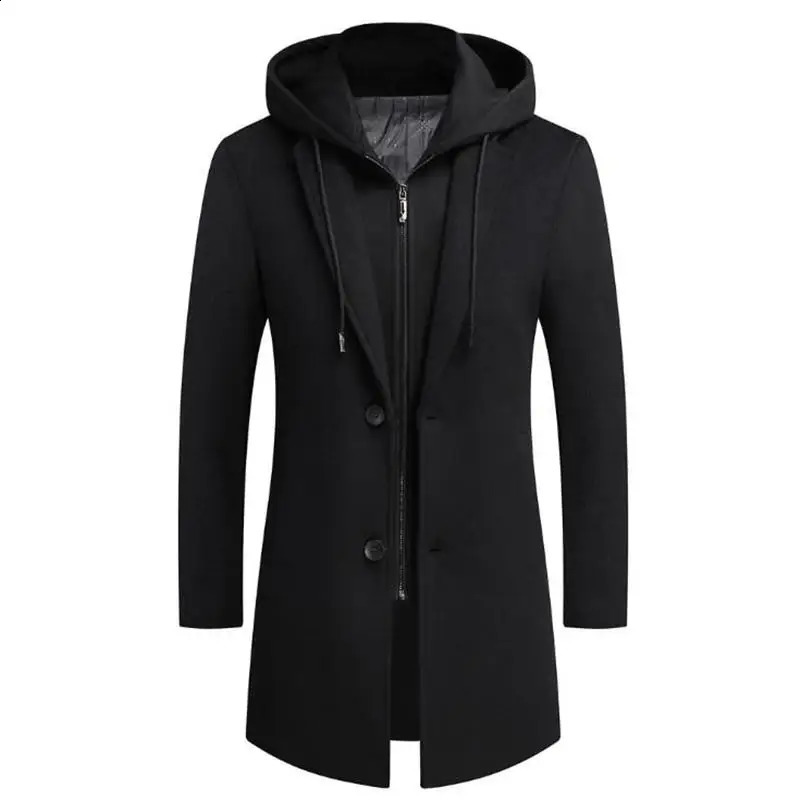 Autumn and winter mens hooded wool jacket autumn mens long windproof wool jacket casual thick slim fit jacket mens size M-5Xl 4 colors 240829