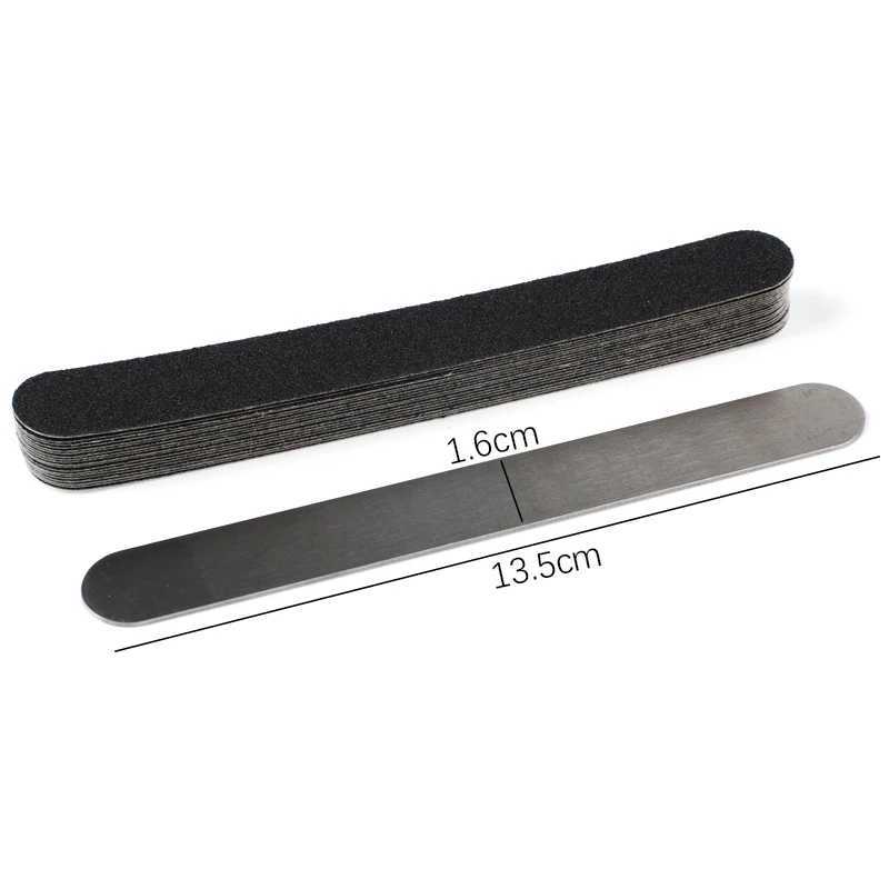 13.5 * 1.6CM replaceable nail art files 100/180/240 50 pieces mini self-adhesive sandpaper pad metal handle straight rod W240829