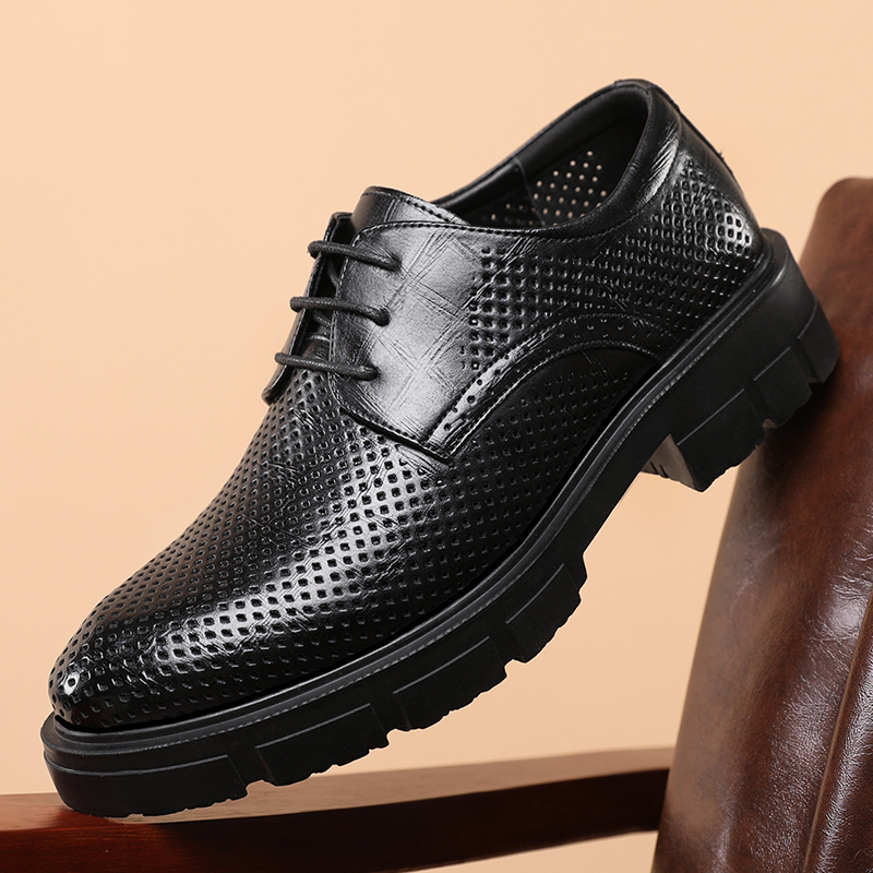 Men's Leather Platform Derby Shoes - Height Increasing Wedding Dress Shoes, 5/8/10 CM Heel, hot Formal & Stylish for 2024