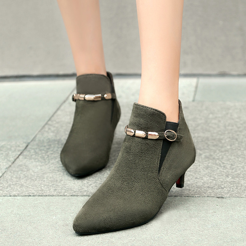 Heel Low Ankle Boots Shoes Woman Fashion Pointed Toe ck Short Boot Female Buckle Footwear Gray Red Green Large Size 46 48 4579 Bule