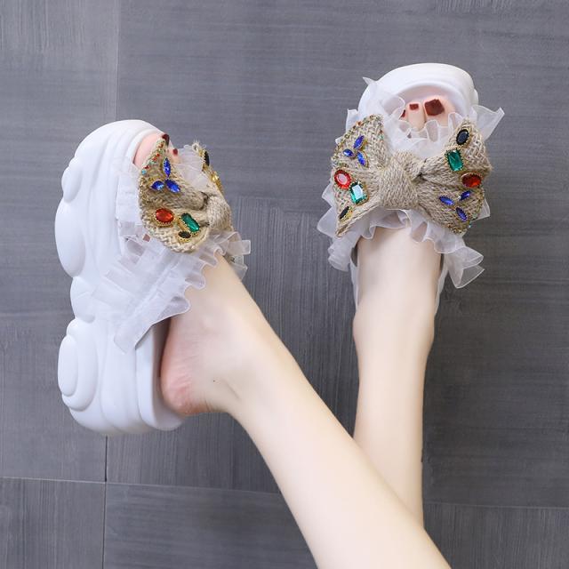 Low Sandals Woman Leather Large Size Low-heeled Big Fabric Rome Slides PU Hoof Heels Rubber Large Size Low Sandals Woman Leather