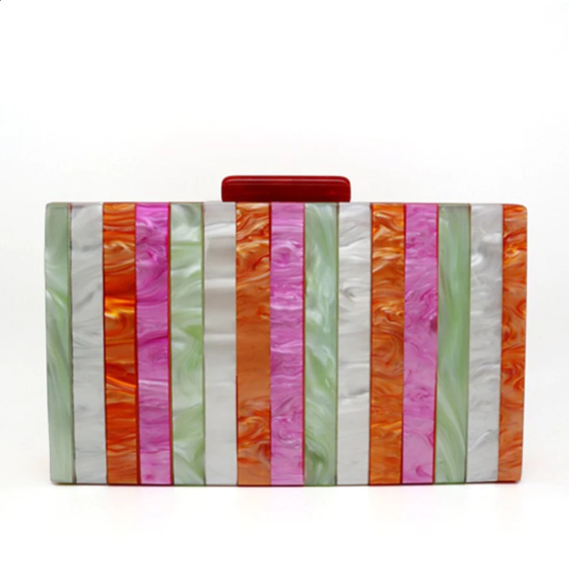Fashion Striped Acrylic Evening Bags Multicolor Patchwork Chain Handbag Messenger Bag Wedding Party Clutch Purse 240830Z