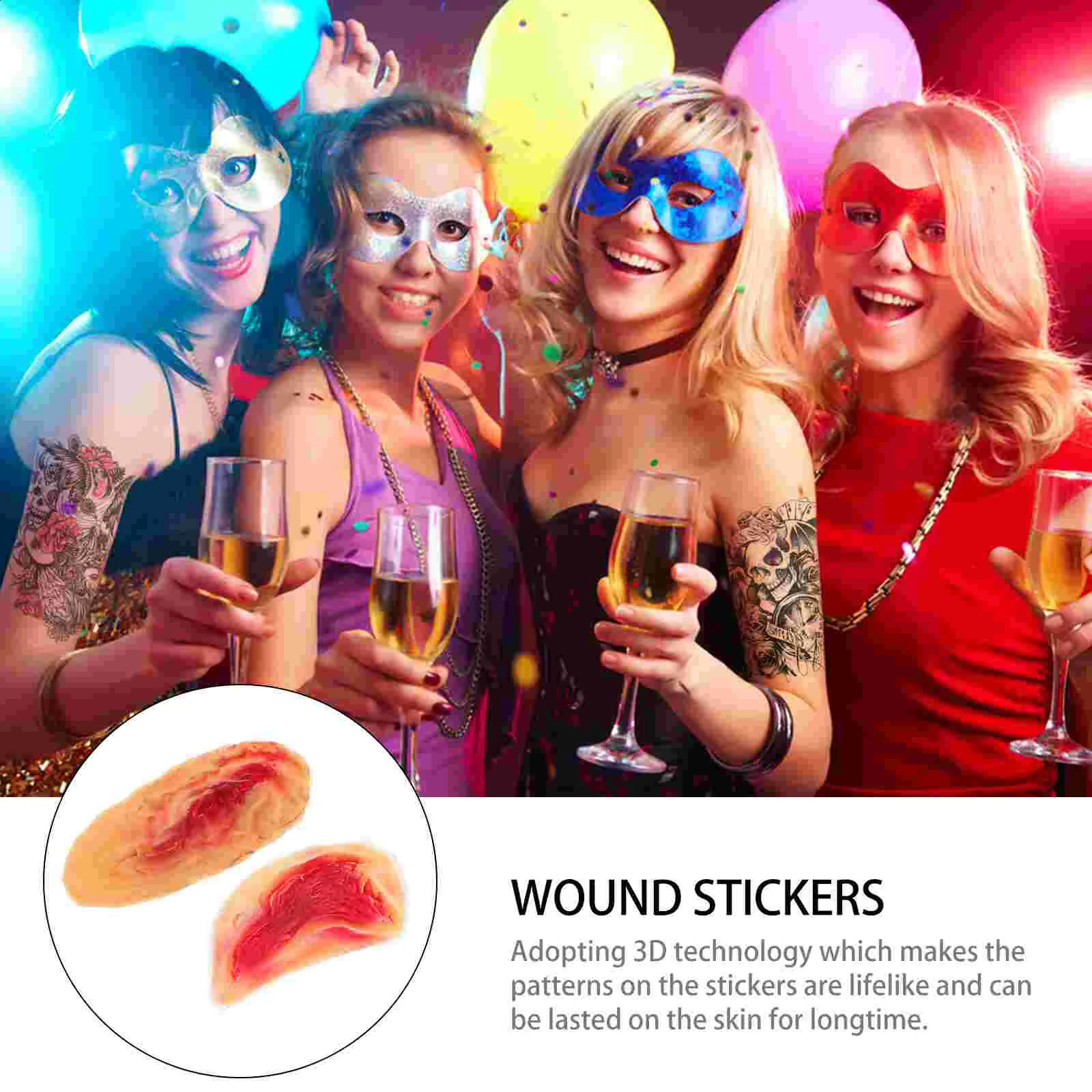 2PCS Halloween 3D Terrifying Wound Stickers Real Blood Scar Pattern Costume Party Body Decoration 240829