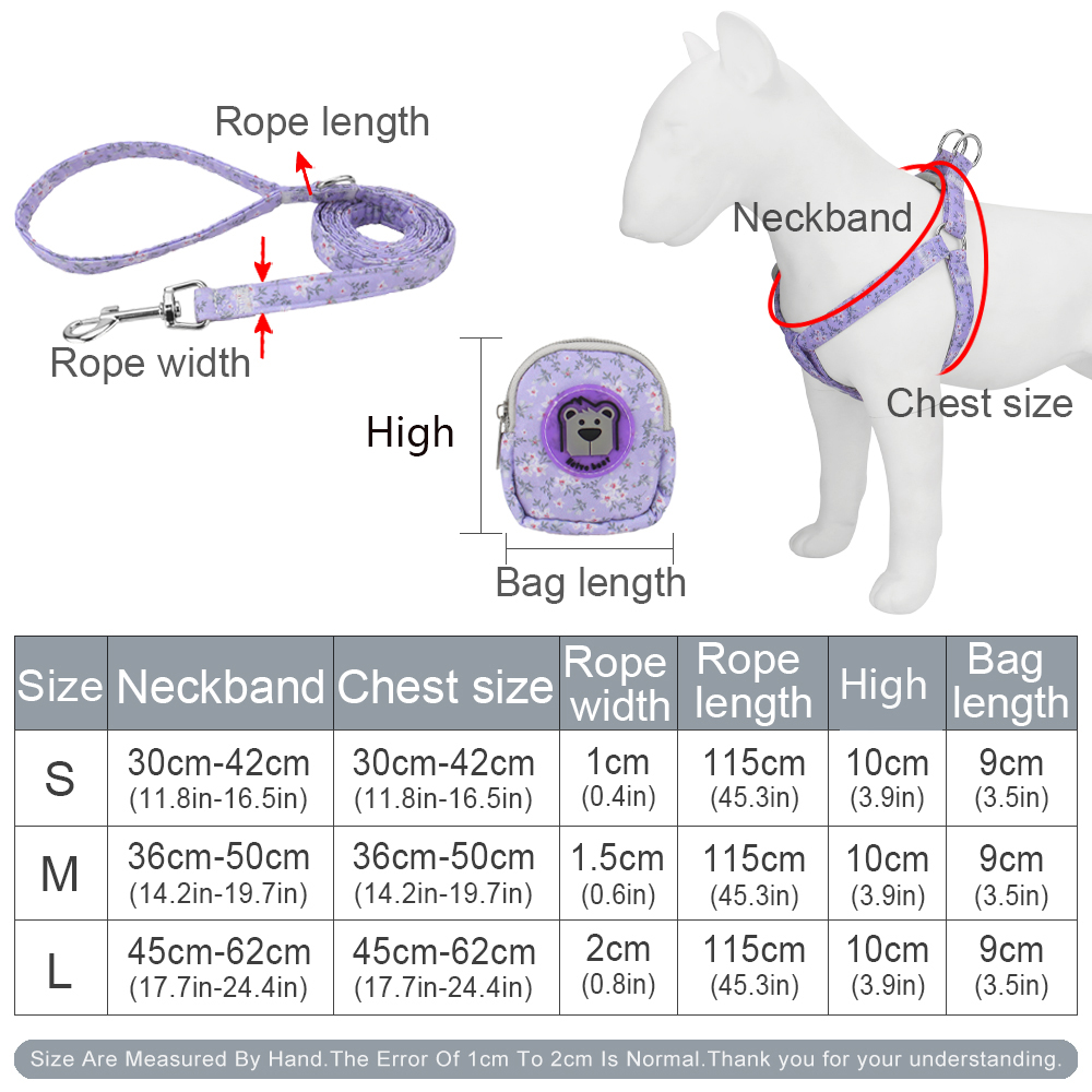 Pet Harness and Leash Set,Floral Dog Backpack Chest Harness Adjustable Size for Small To Medium Dogs and Cats Puppy Accessories