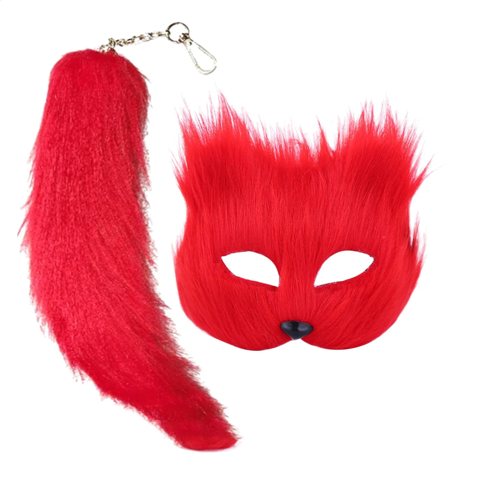 Therian Mask and Tail Set Halloween Cosplays Costume Accessorie Cats Half Face Faux Furs es 240829