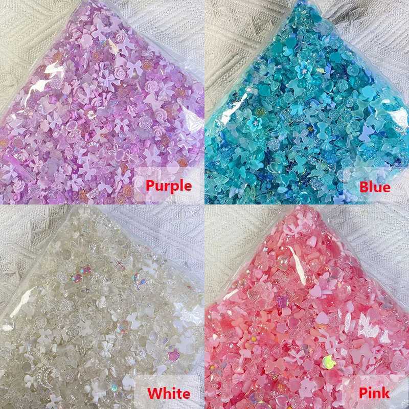 100 pieces/bag mixed shape resin nail charm jewelry 3D bow flower heart-shaped pearl nail decoration accessories handmade items W240829