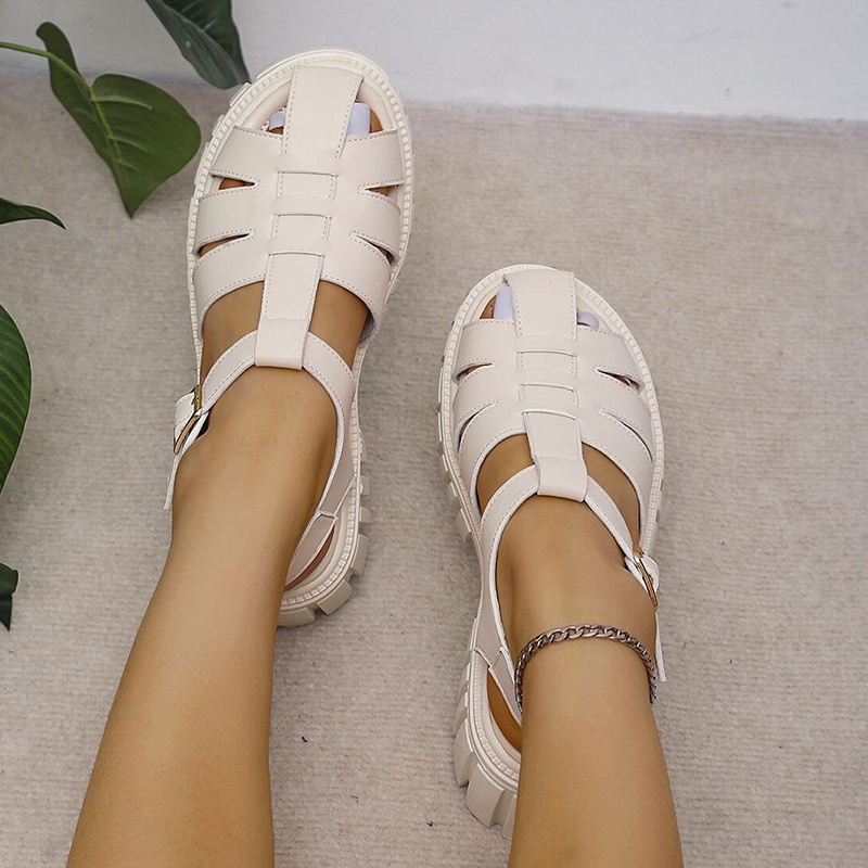 Lucyever Rome Closed Toe Platform Sandals for Women Buckle Strap Thick Bottom Sandals Woman Summer Pu Leather Student Shoes