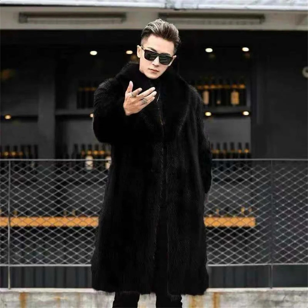 2 Colors 9XL Winter Warm Loose Overcoat Plus Size Open Stitch Plush Coat Men Faux Mink Fur Cardigan Thicken Long Trench 240829
