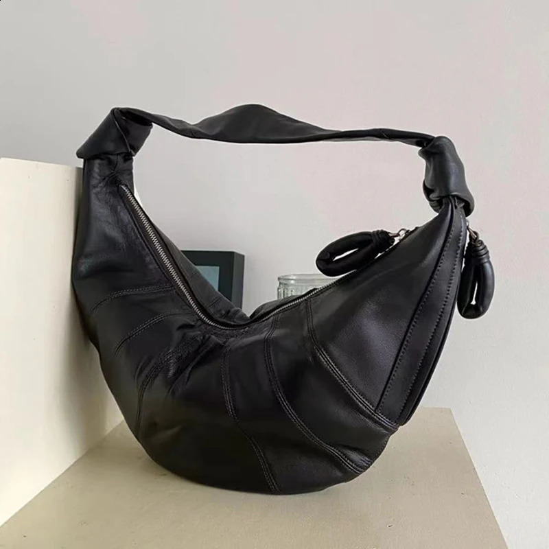 Women's Leather hot Sheepskin Handbags: Vintage Croissant Shoulder Bags, Large Capacity, 240830