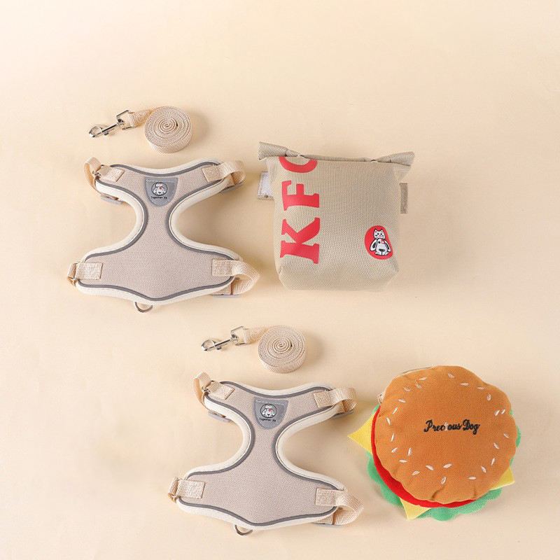 No Pull Dog Harness with 150cm Dog Leashes,Lightweight Soft Adjustable No Choke Escape Proof Pet Harnesses Vest with Hamburger