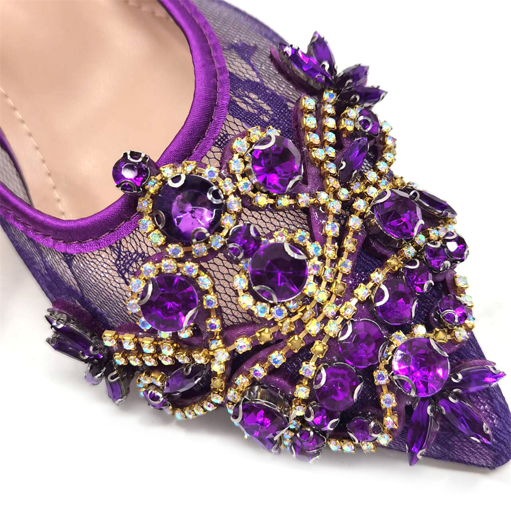 Venus Chan 2024 Latest Shoe and Bag Set Lace Mesh Design Africa Women's Mid-heel Rhinestone Mini Bag for Nigeria Party Wedding