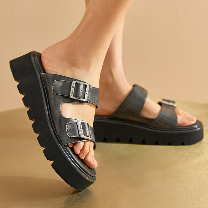 Platform BEAUTODAY Sandals Women Polished Cow Leather Solid Color Thick Sole Metal Strap Summer Ladies Shoes Handmade 38526 9351