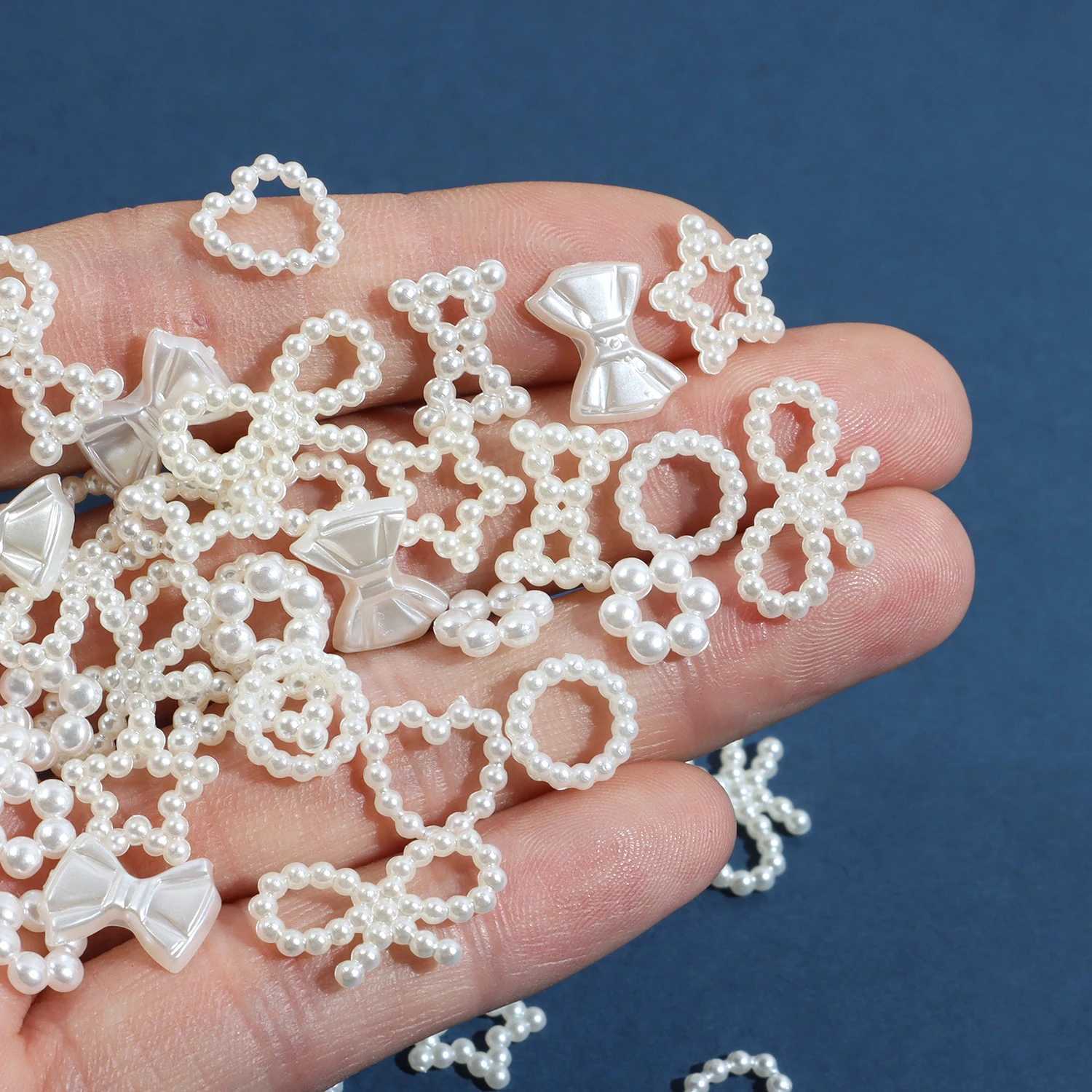 200 pieces/batch of hollow pearl nails art decoration heart flower star bow design pearl nail charm DIY 3D ergonomic accessories W240829