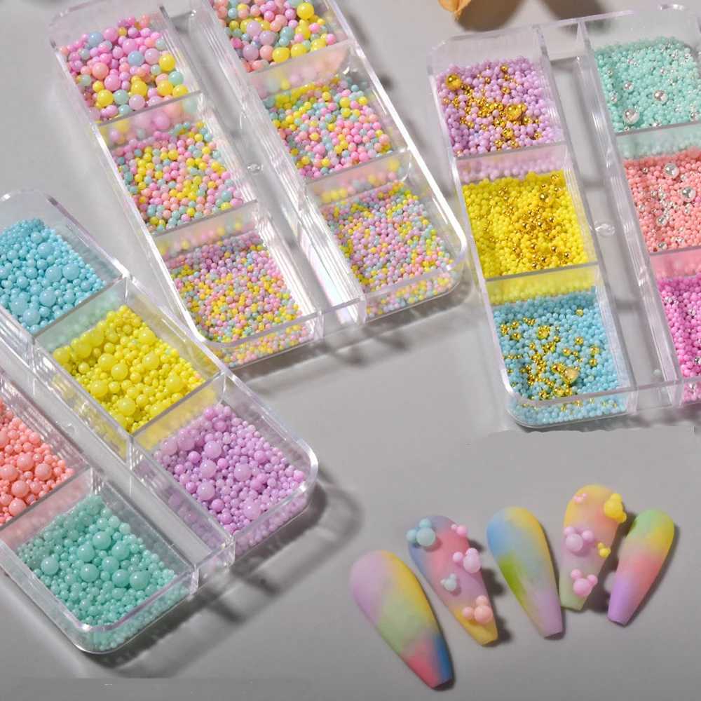 1 box of mini Macaron Bubble Nail Beads Charm 3D full-color resin candy caviar nail bead decoration DIY Kawaii nail accessories W240829