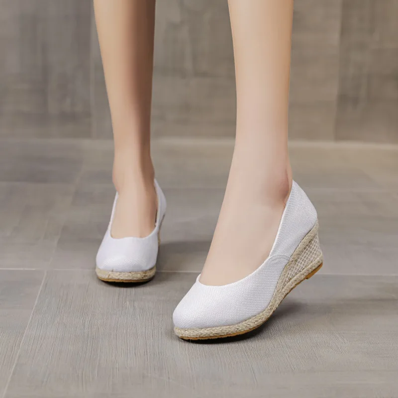 Fashion Princess Wedge Single Shoes Women's Shallow Mouth Espadrilles Ladies Elegant Hemp Sandals High Heels Nurse Shoe