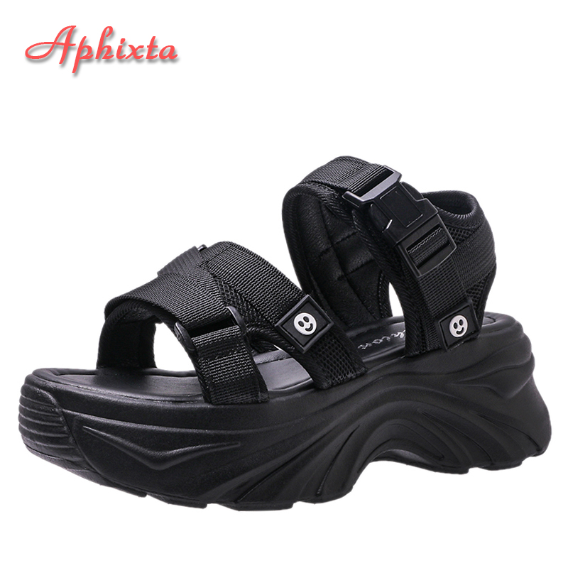 Top-Rated Canvas Wedge Platform Sandals for Women Black Buckle Slides with 6.5cm Thick Sole for Height and Comfort