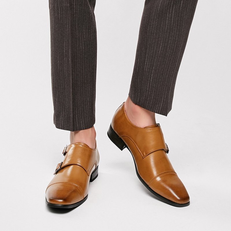2022 New Leather Men Dress Shoes Loafers Double Strap Buckles Designer Casual Leather Shoes for Men Business Formal Wedding Shoe
